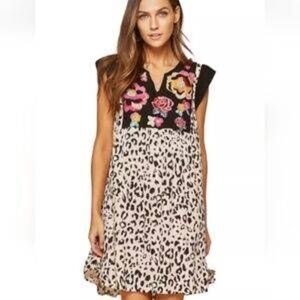 Savanna Jane Lucky In Leopard Embroidered Boho Dress Floral Leopard Cottagecore